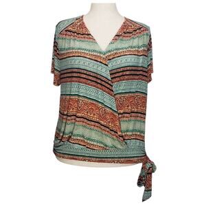 Cato 18/20W Boho Surplice Top w/ Side Tie